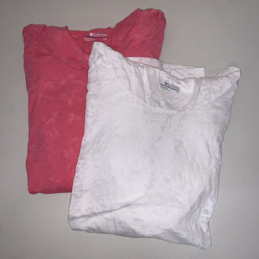 Columbia Lot Of 2 Womens L Hooded Lightweight Sheer 3/4 Sleeve Hiking Camping